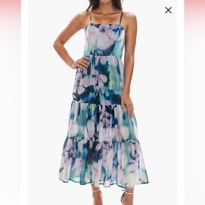 Socialite Blurred floral Smocked Back Tiered Maxi Dress size small